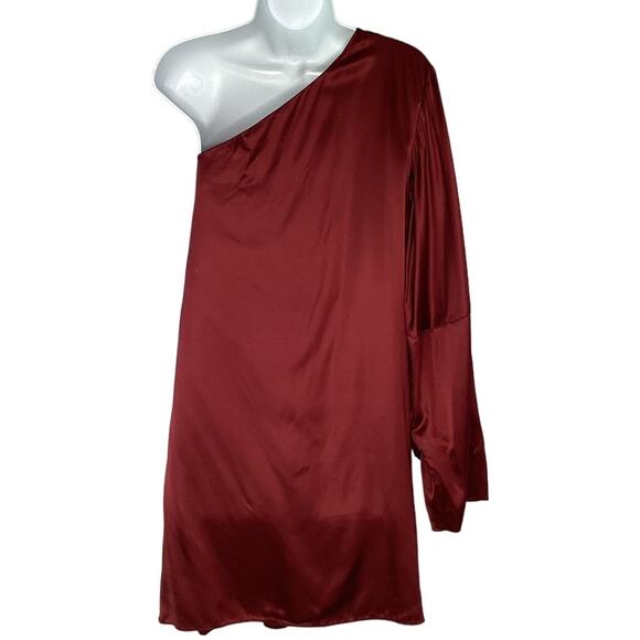 TANYA TAYLOR Leah One-Shoulder Satin Dress Red Size 12 Flowy Dressy - Picture 4 of 16